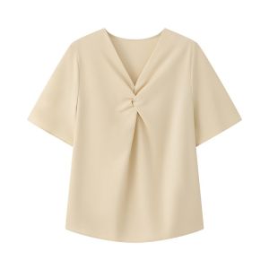 YAKEJIA | Pink Satin Twist-front Shirt