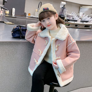 Girls Thickened Faux Fur Jacket Autumn Winter New Style Childrens Fashionable Windbreaker Coat with Fleece Lining Korean Style