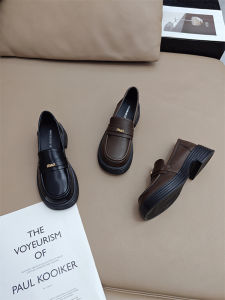 Black Soft Leather British Style Womens Loafers Comfortable Thick Bottom Uniform Shoes Fashionable Retro Style Casual Flats