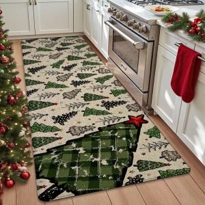 VIKAMA Christmas Long Runner Rug Non‑Slip Xmas Ornament Print Floor Mat for Hallway Entryway Holiday Home Decor