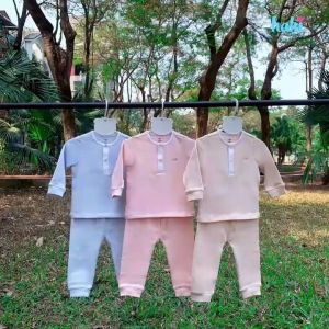 Bộ quần áo thu đông dài tay cổ trụ cách điệu Melange Cotton cao cấp HAKI cho bé sơ sinh tới 3 tuổi BC002 (6-15kg) bộ quần áo mặc nhà cho bé trai bé gái hàng Việt Nam xuất khẩu
