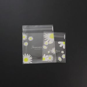 100pcs/lot Clear OPP Self Adhesive Bags Daisy Printed Plastic Packaging Bag For Jewelry Candy Cookie Party Gifts Storage Pouches