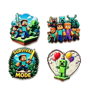 Bandai | Bộ 4 Ghim Cài Áo Hình Ảnh Pixel Art Huy Hiệu Kim Loại Trang Trí Ba Lô Quần Áo Quà Tặng Cho Người Hâm Mộ Trẻ Em & Bạn Bè Bộ Sưu Tập Ghim Cài Áo Dự Tiệc