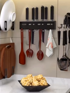 Wall Mounted Knife Rack Stainless Steel Kitchen Utensil Holder 8 Hooks Rak Pisau Rak Dapur