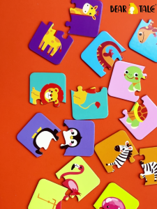 BEAR TALE Literacy Puzzles Fun Puzzles Animals Fruits Educational Puzzles for Kids 16Pcs