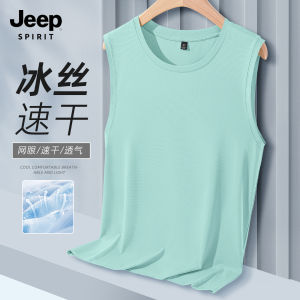 Jeep Spirit Mens Summer Thin Sleeveless Vest Quick Dry Breathable Polyester Blend round Neck Sweat Vest Fashionable Casual Top