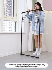 Jemuran Baju Lipat Rak Pengering Pakaian Portable Rak Baju Mobile Jemuran Handuk