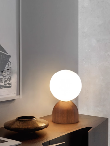 Retro Chinese Style Wooden Desk Lamp Simple Modern Bedroom Decorative Night Light Homestay Nordic Style Glass Shade LED Light