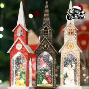 Christmas Pointy Church shape LED Light snowy effect 21cm height Christian theme design