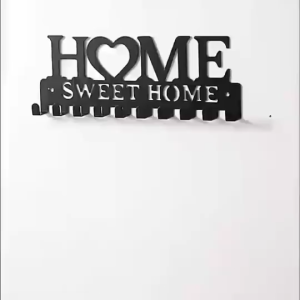 Chic Black Metal Key Holder Wall-Mounted Storage Rack with Decorative Hooks Organizer for Entryway