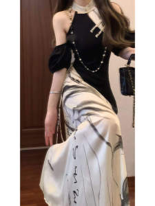 Elegant Floral Print Slimming Qipao Dress New Chinese Style National Trend Summer Fashionable Womens Sleeveless Stand Collar