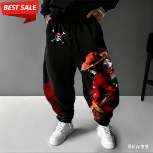 Bandai | Autumn Winter Cotton Pants Anime One Piece Luffy 2025 Harajuku Men Women Streetwear Loose Casual Sports Cuffed Sweatpants Y2k