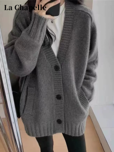 La Chapelle | Lazy Style V-neck Loose Casual Knitted Sweater Cardigan