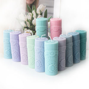 Zodiac Pillar Candle Mold DIY Twelve Constellation Tall Cylindrical Sun Luna Moon Pattern Silicone Mold Astrological Sign Decor