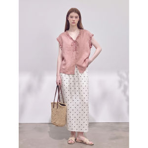 GULILI | Nude Pink Ruffled Ribbon Sleeveless Polka Dot Skirt Set
