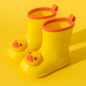 Childrens Rain Boots Waterproof Non-Slip High-Tube PVC Shoes for Kindergarten Schooling Special New 2025 Yellow Duck Baby Boots