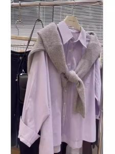 Luxurious Purple Cotton Long Sleeve Shirt Womens Loose Sun Protection Outerwear Spring Autumn New Style Korean Version Casual Shirt