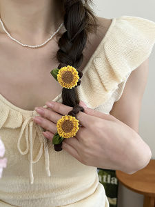 Mùa Hè 2022 Dây Buộc Tóc Hình Hoa Hướng Dương Dây Buộc Tóc Nữ Phong Cách Tươi Mới Dây Buộc Tóc Đuôi Ngựa Dây Buộc Tóc Da Giun Gỗ