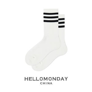 Hello Monday Stripes White Tube Socks Men and Women Fall and Winter Ins Trendy Summer Sports Style Outwear Long Socks