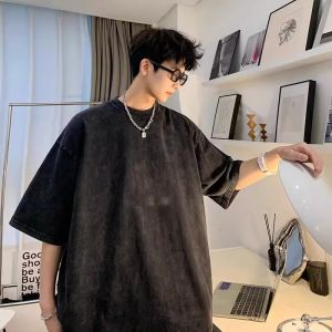 Large Size 300 Pounds Washed Vintage Basic Pure Cotton Mens T-shirt Summer Casual round Neck Half Sleeve Loose Fit Daily Wear