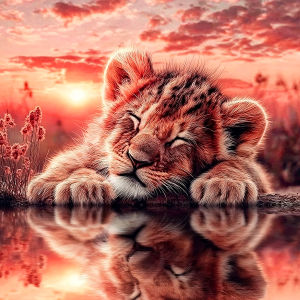 Huacan Diamond Painting Lion Sunset Diamond Mosaic Animal Landscape Complete Kit Decorative Paintings