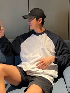 Early Autumn Mens Hoodie Shoulder Sleeve round Neck Long Sleeve Casual Streetwear Fashion Korean Style Loose Fit Online Exclusive