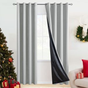 5.2FT/5.9FT/7.2FT/8.4FT/9FT Curtain 100% Blackout Curtain Double Layer with Black Liner Thermal Insulated Window Treatment Curtains 1PCS