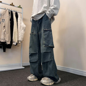 กางเกงยีนส์ทรงตรงสำหรับใส่ทำงานสำหรับผู้ชาย กางเกงขายาวทรงหลวมสไตล์อเมริกัน กางเกงขายาวทรงหลวมสำหรับใส่ลำลอง