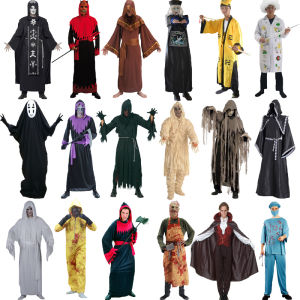 Adult Mens Cosplay Terrorist Qing Dynasty Zombie Skeleton Ghost Clothes Halloween Mummy Ghost Wizard Costume Party Performance Supplies