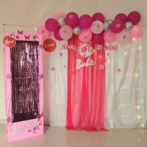 Paket Dekorasi Ulang Tahun Set Backdrop Photobooth Birthday Aqiqah Tema Barbie Pink