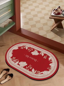 New Chinese Style Bathroom Mat Anti-Slip Absorbent Toilet Entrance Door Mat Quick Dry Silicon Dendroid Red Carpet Home Use