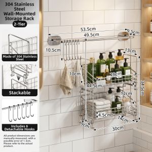 Multi-functional Wall Mounted Bathroom Organizer Stainless Steel