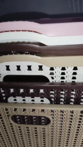 Extra Large Multicolor Plastic Storage Basket with Handles for Home Use - Rattan Style Organizer - Household Storage Box