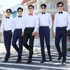 Groomsman Suit Men White Shirt Long Sleeves Silm Brothers Group Wedding Dress Shirt Groom Clothes Plus Size Suit