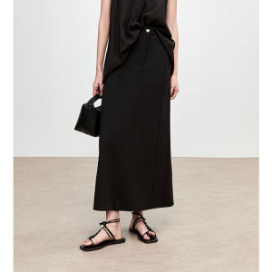 New Autumn High Waist Asymmetrical Honeycomb Texture Long Skirt Custom Tailoring 3D Decorative Buttons Commute Simple Style