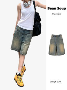 High-Waist Light-Color Denim Shorts for Women Design-Forward Slim-Fit Mid-Length Pants Perfect for Spring and Summer
