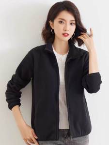 Thickened Fleece Jacket Women Short Spring Autumn Plush Sporty Home Outdoor Zipper Pocket Polyester Regular Sleeve Long Stand Collar