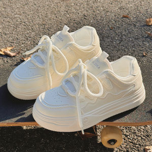 Chic Casual Womens Sneakers Milk Bubble Design Spring 2025 Korean Style Versatile Comfortable Fashionable round Toe Rubber Sole