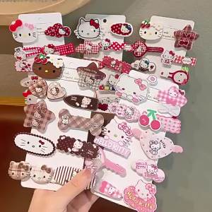 Sanrio | Hello Kitty Hair Clip Set - Kawaii Acrylic Cat Head & Fruit Pattern Hairpins for Girls Cute Side Bangs Clips & Daily Accessory