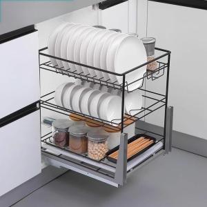 Kitchen 304 Stainless Steel Drawer Style Bowl Rack Cabinet Vertical Dish Basket Seasoning Pull out Basket by Keisboima