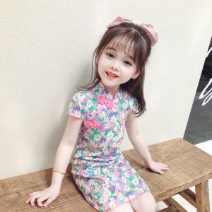 Váy Công Chúa Phong Cách Trung Hoa Mùa Hè Cho Bé Gái Váy Trẻ Em Hanfu Thời Trang 1-2-3-4 Tuổi Quần Áo Trẻ Em Dệt Kim