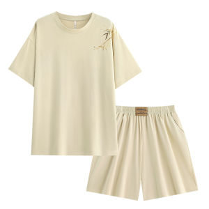 yuenei | Couples Summer Ice Silk Modal Sleepwear Womens Short Sleeve Short Pants Home Clothes Mens Outdoors Wear Casual Comfortable