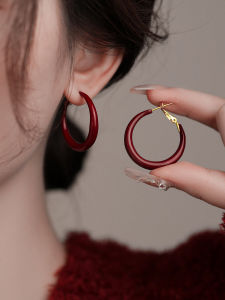 Retro Red Drip Glaze Simple Circle Earrings Womens Fashion High-End Sensation Earring Circle 2025 New Hot Light Luxury Stylish Jewelry Accessories