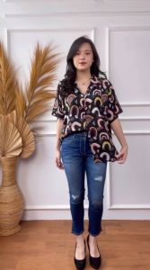 Mihar Store - Kemeja Wanita Basic Lengan Pendek Oversize Jumbo Bahan Rayon Twill Polos Adem Busui XXL LD 124cm
