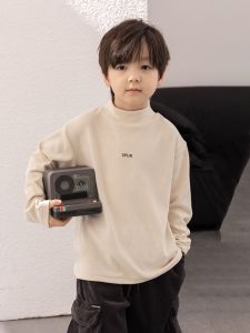 Thickened Double-sided German Velvet Long Sleeve Half High Collar Warm Inner Wear T-shirt for Children Cartoon Print Casual Style