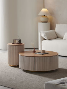 2024 New Arrival French Vintage Style Small Apartment Solid Wood round Coffee Table Combination Wood Color Silent Wind Living Room Home
