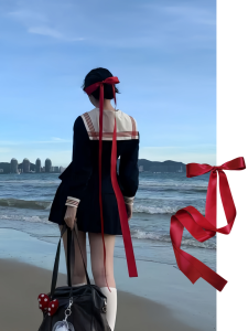 French Style Long Red Wine Color Butterfly Knot Headwear Sailor Suit Beach Blue Sash JK Hair Accessory Orange Color Satin Hairpin