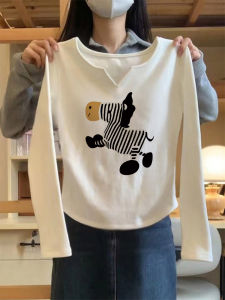 Womens Slim Fit Long Sleeve V-Neck T-Shirt Velvet Base Shirt Autumn Winter Inner Wear Fashionable White Top Design Sensation