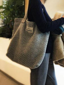 Laid-back Style Knitted Fabric Shoulder Bag Womens Canvas Handbag Commute Artistic Tote Bag Soft Foldable Magnetic Buckle Closure