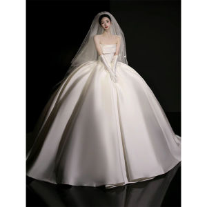 Silk Satin Light Wedding Dress New 2025 Tailored Bustle Gown Exquisite Feel out Door Veil Escape Princess Simple Style Belted Embroidery